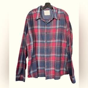 Weatherproof red navy plaid flannel button down shirt size XXL